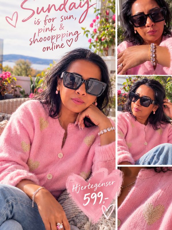 Cardigan med små hjerter rosa