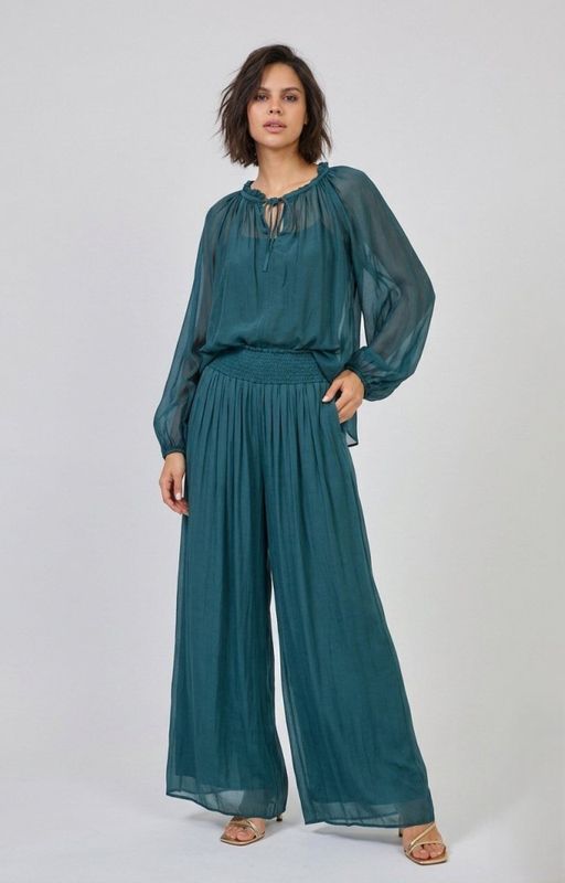 Sofia silke bluse turkis