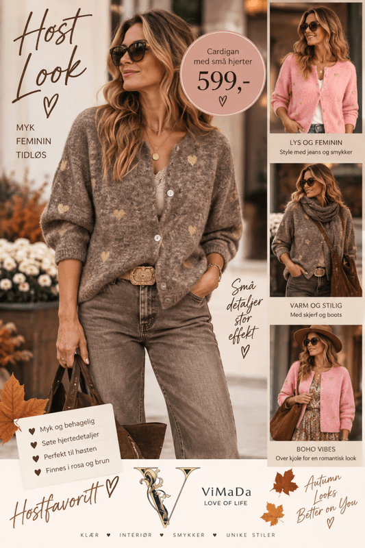 Cardigan med små hjerter beige