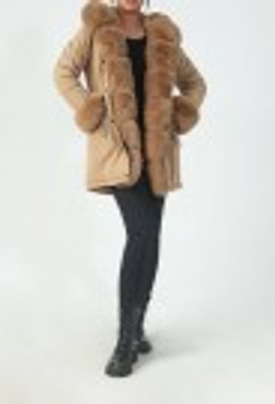 Parka Jakke med Hette og Fuskepels
